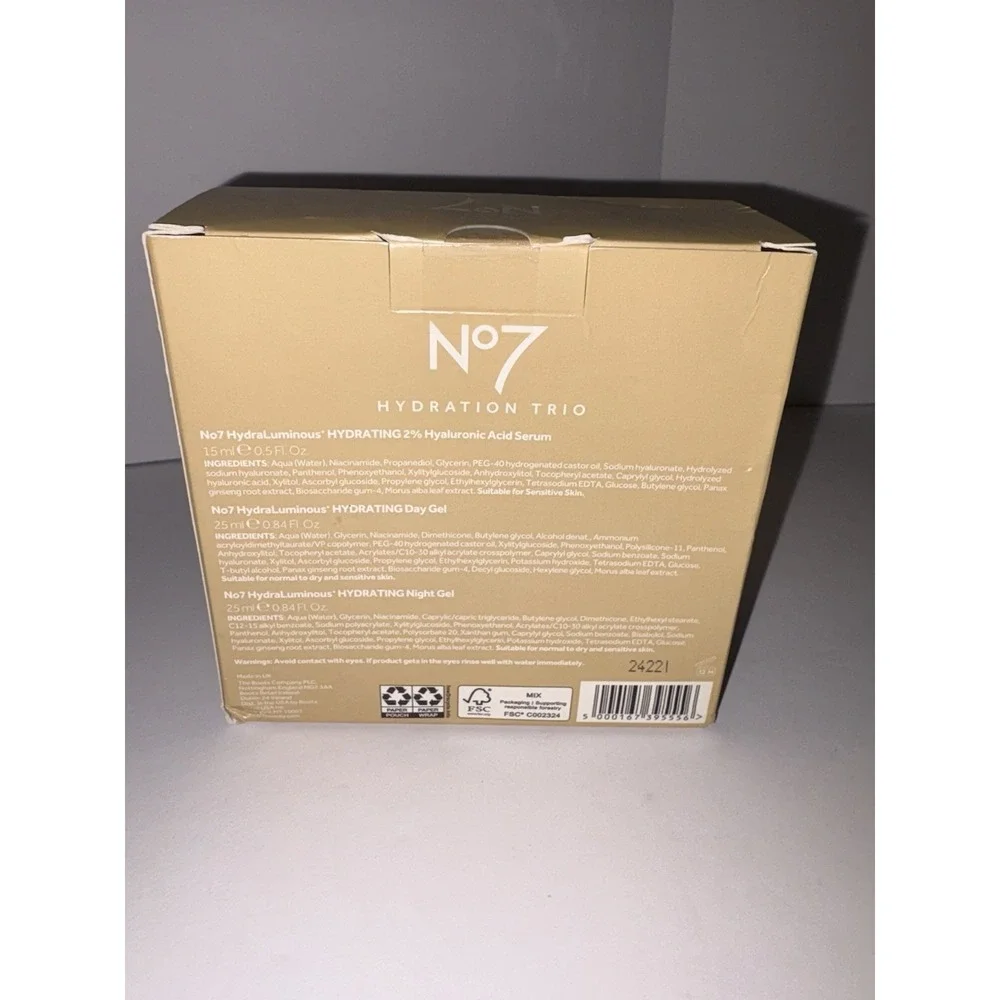 No7 Hydra Luminous+ Hydrating Trio Kit Set Day & Night Gel Hyaluronic Acid Serum - Picture 2 of 2